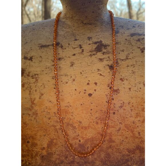 Hessonite Garnet and Sterling Silver Dainty Beaded Necklace, Made in India - Picture 2 of 5